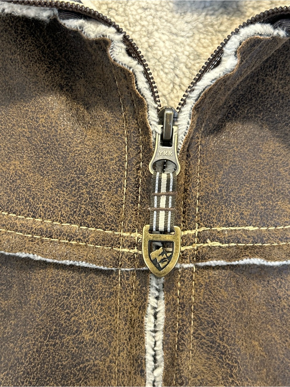 Kuhl Brown Faux-Shearling Trim Leather-Style Jacket Projekt Women's Size XL - Picture 9 of 16